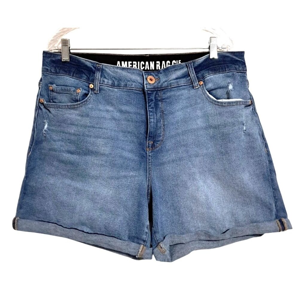 American Rag Cie Womens Plus Size 16W Denim Shorts With Rolled Hem & Distressed